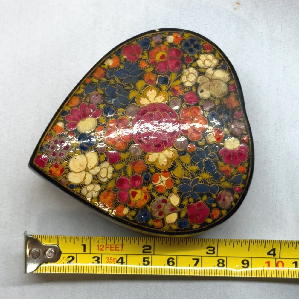Kashmir Trinket Box Unisex Small Multicolor Good Hand Painted Heart Floral - Picture 4 of 9